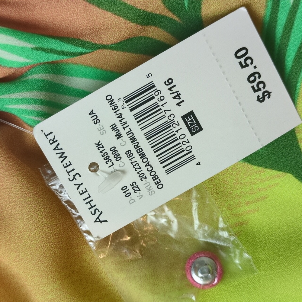 Ashley Stewart Tropical Sunset Hue Palm Print Halter Belted Maxi Dress 14/16 NWT - Picture 5 of 16